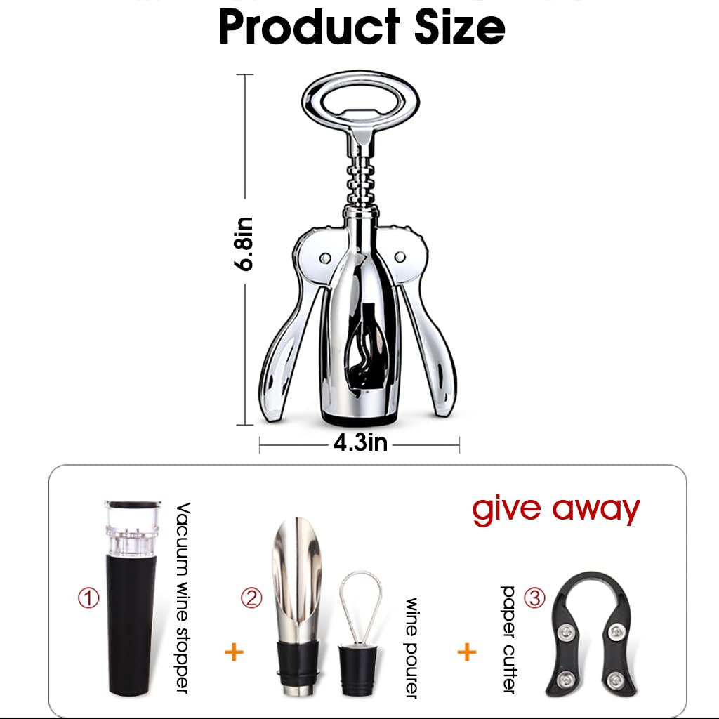 HASTHIP Wine Opener Set for Kitchen and Bar with 4 pcs Stainless Steel Tools | Corkscrew Foil Cutter Aerator and Stopper