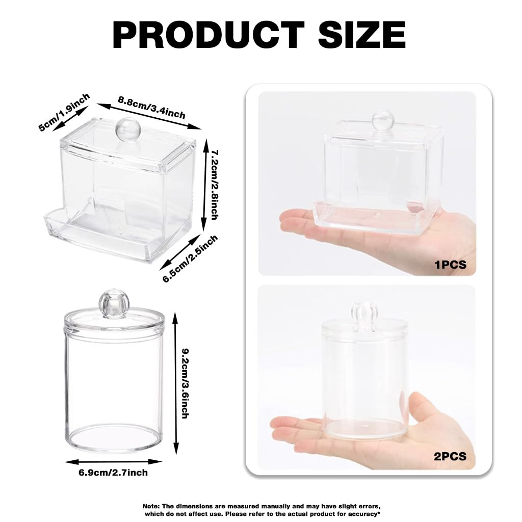 HASTHIP Makeup Cotton Storage Box for Vanity and Bathroom with Lids and Bottom Slot | 3Pcs Clear Acrylic Organizer Set