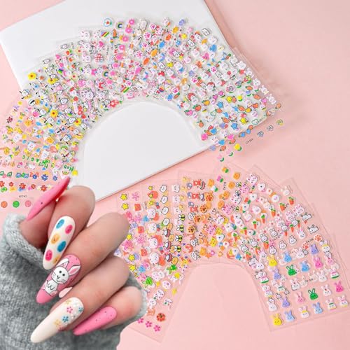 HASTHIP® 30 hojas de calcomanías de dibujos animados para uñas para niñas 3 a 10 años, varios tamaños