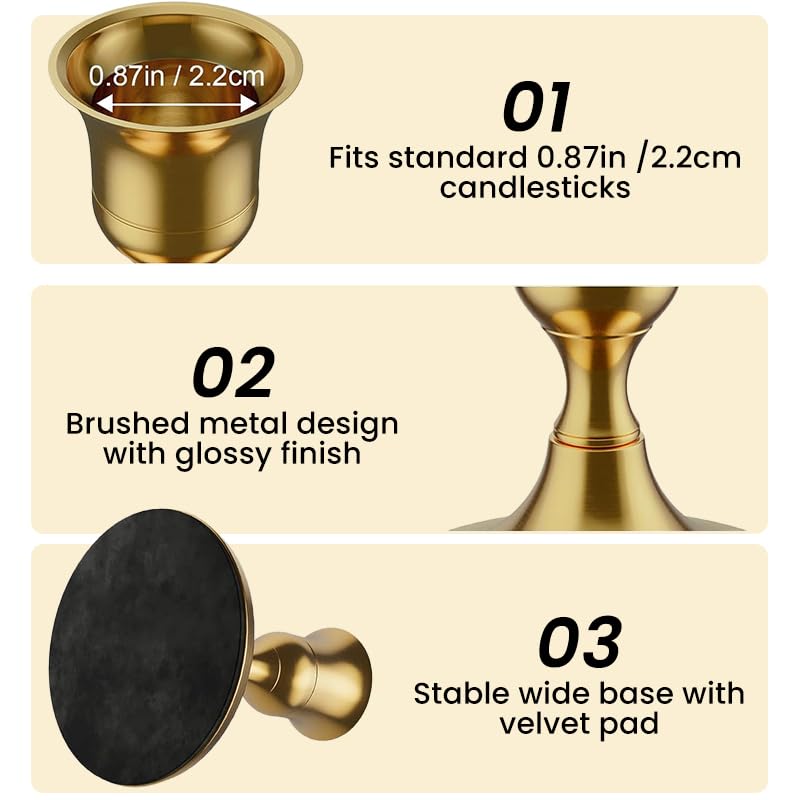 HASTHIP Candle Holder Stand for Home Decoration with Anti Slip Base and Vintage Golden Finish | 2 Pack Fits 0.87 in Taper Candles