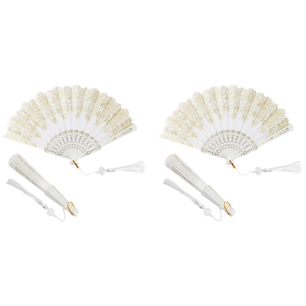 HASTHIP Hand Fan for Travel and Summer Cooling with Tassel Charm White Fabric 9 in | Gift for Women