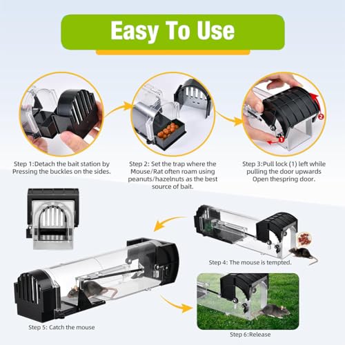 HASTHIP® Mouse Trap Snap Combo 12.6 Inches Transparent Rat Quick Response Live Catcher Humane Catch-and-Release Reusable for Kitchen 2PCS