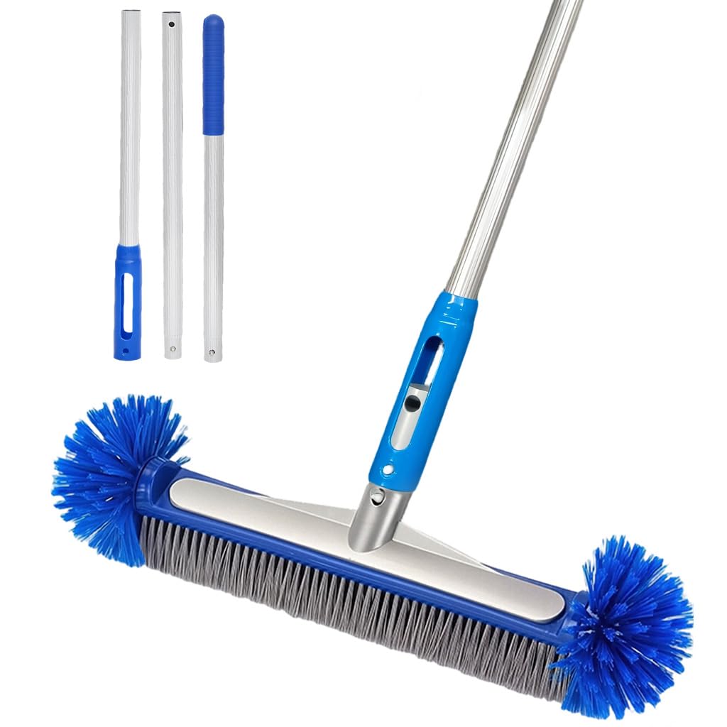 HASTHIP® 120cm Pool Cleaning Brush with Assembly Aluminum Handle, 40cm Bristle Scrubber with Side Stiff Brushes for Scrub Pool Walls and Remove Debris, Best for Seeping Debris Off All Walls and Floor