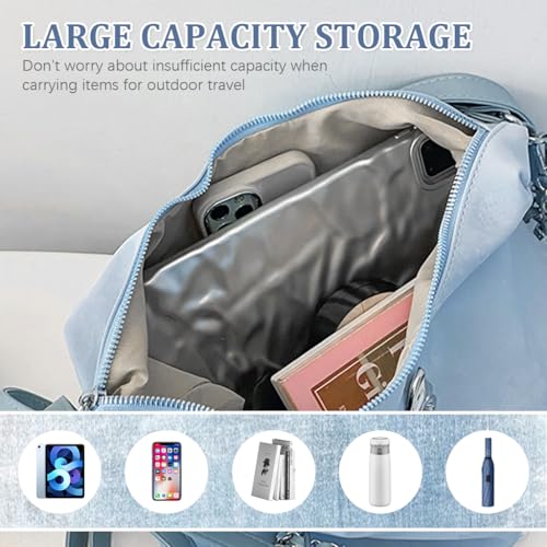 HASTHIP® Tote Bag for Women PU Hobo Bag Chic Bow Charm Chain Shoulder Bag Convertible Shoulder Bag Backpack Fashion Casual Hobo Bag, Blue