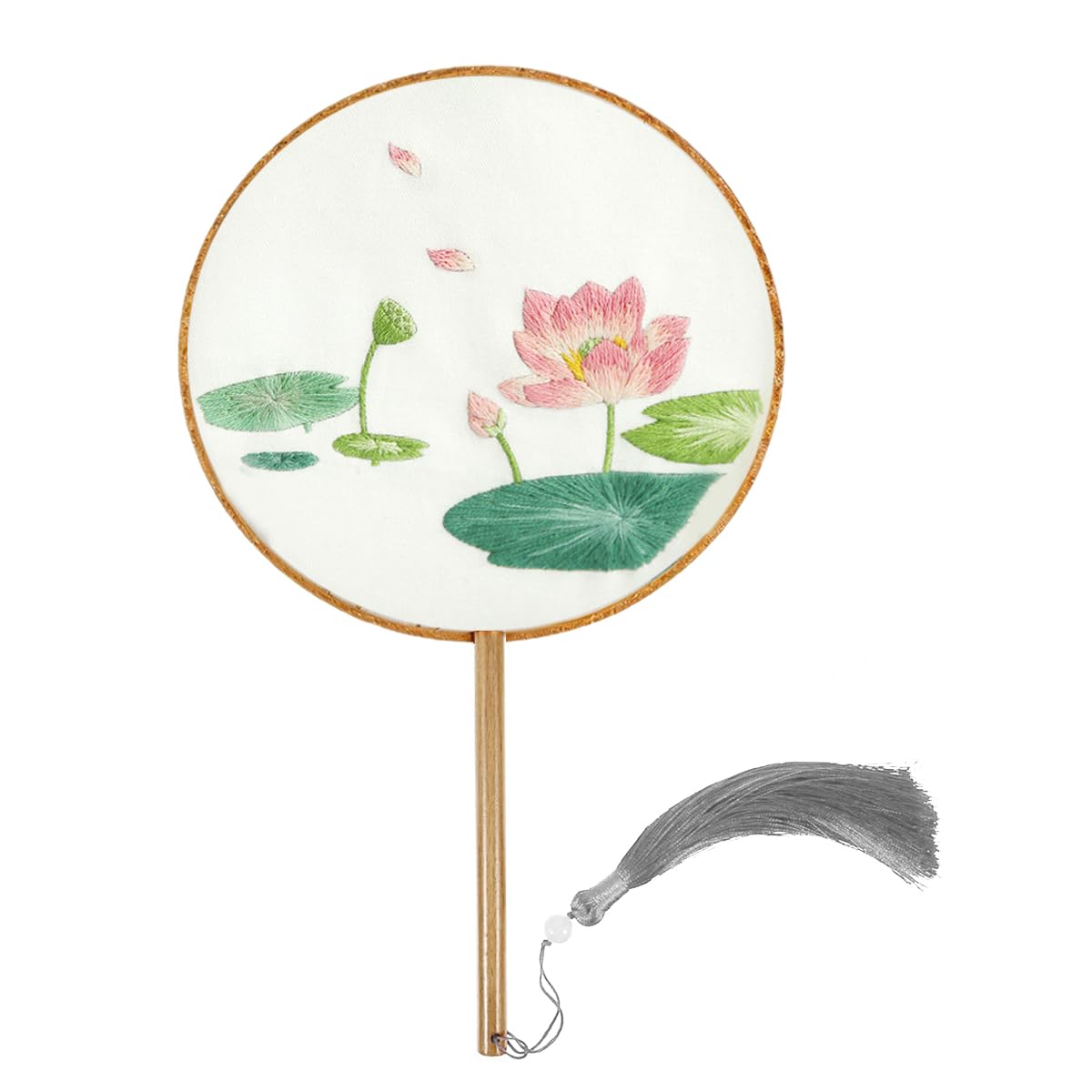HASTHIP DIY Hand Fan Material Art Kit for Creative Embroidery with Wooden Handle and Tassel | Ideal Mother’s Day Gift