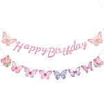 HASTHIP® Happy Birthday Banner with Pink Butterflies, Reusable Cardstock Birthday Party Backdrop Decoration for Girls, Home Wall & Celebration Event Decor