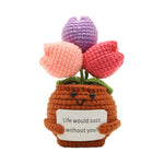 HASTHIP Positive Tulip for Desk and Home Decor with Smiley Pot and 7.3 in Crochet Flowers | Cheerful Gift