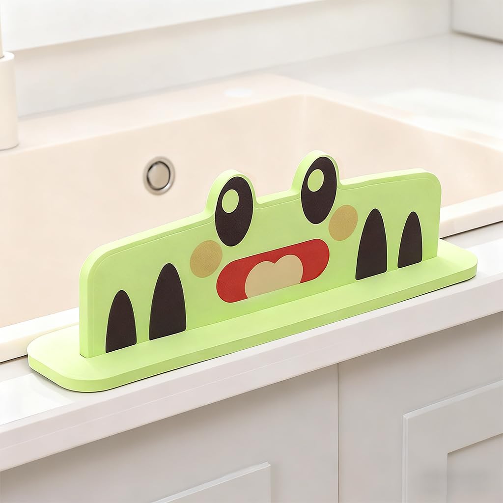HASTHIP® Water Splash Guard, EVA Sink Edge Splash Proof Panel, Detachable Design, Suction Cup Mount, Cartoon Fashion Frog Kitchen Sink Water Splash Guard