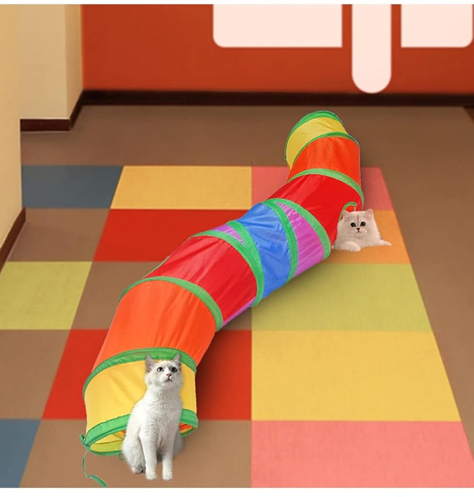 HASTHIP® Túnel para Gatos Interior y Exterior,Juguete Interactivo para Mascotas,Túnel Plegable y Espacioso con Ventanas Cama de Juego Gatos Gatitos Cachorros Conejos (2 Vías)