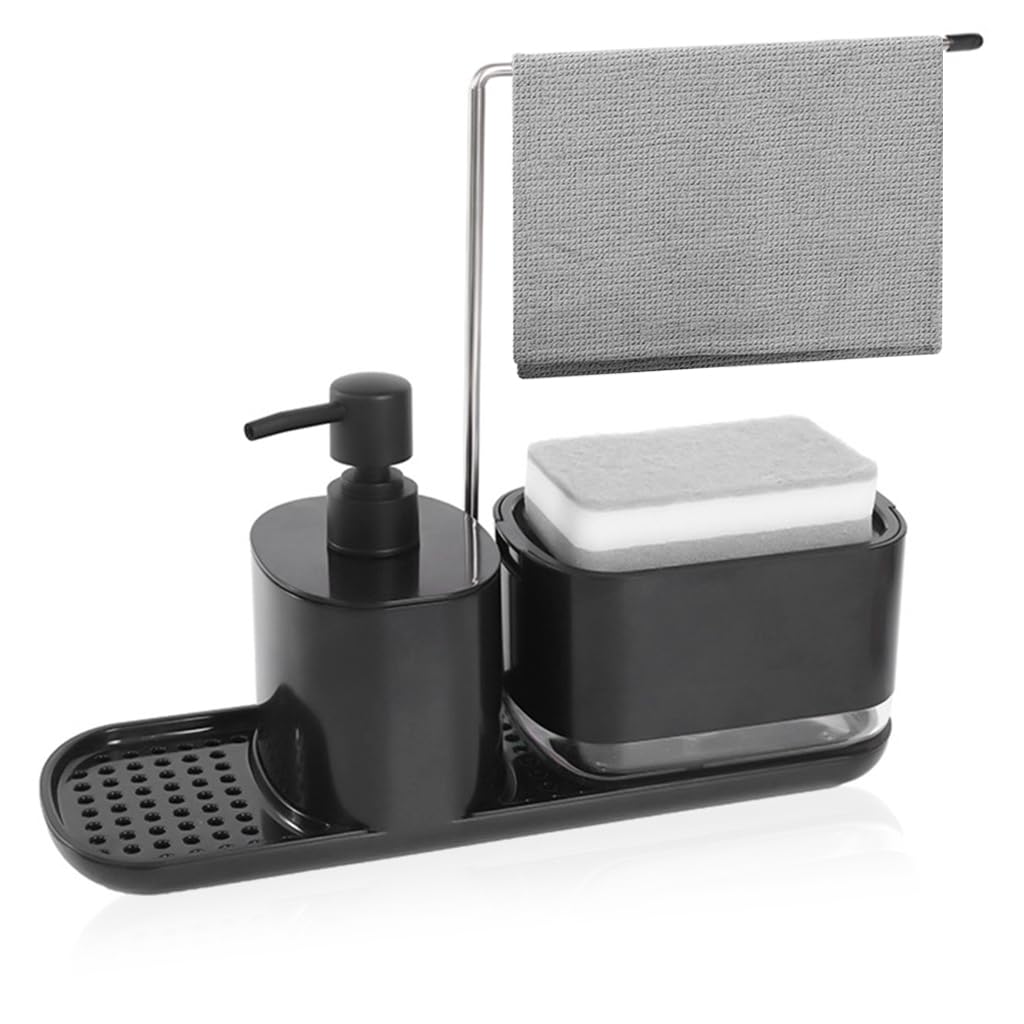 HASTHIP Kitchen Soap Dispenser for Sink with 2‑in‑1 Drain Rack and 12.2×4.3×6 in Slim Design | Multipurpose for Kitchen and Bathroom