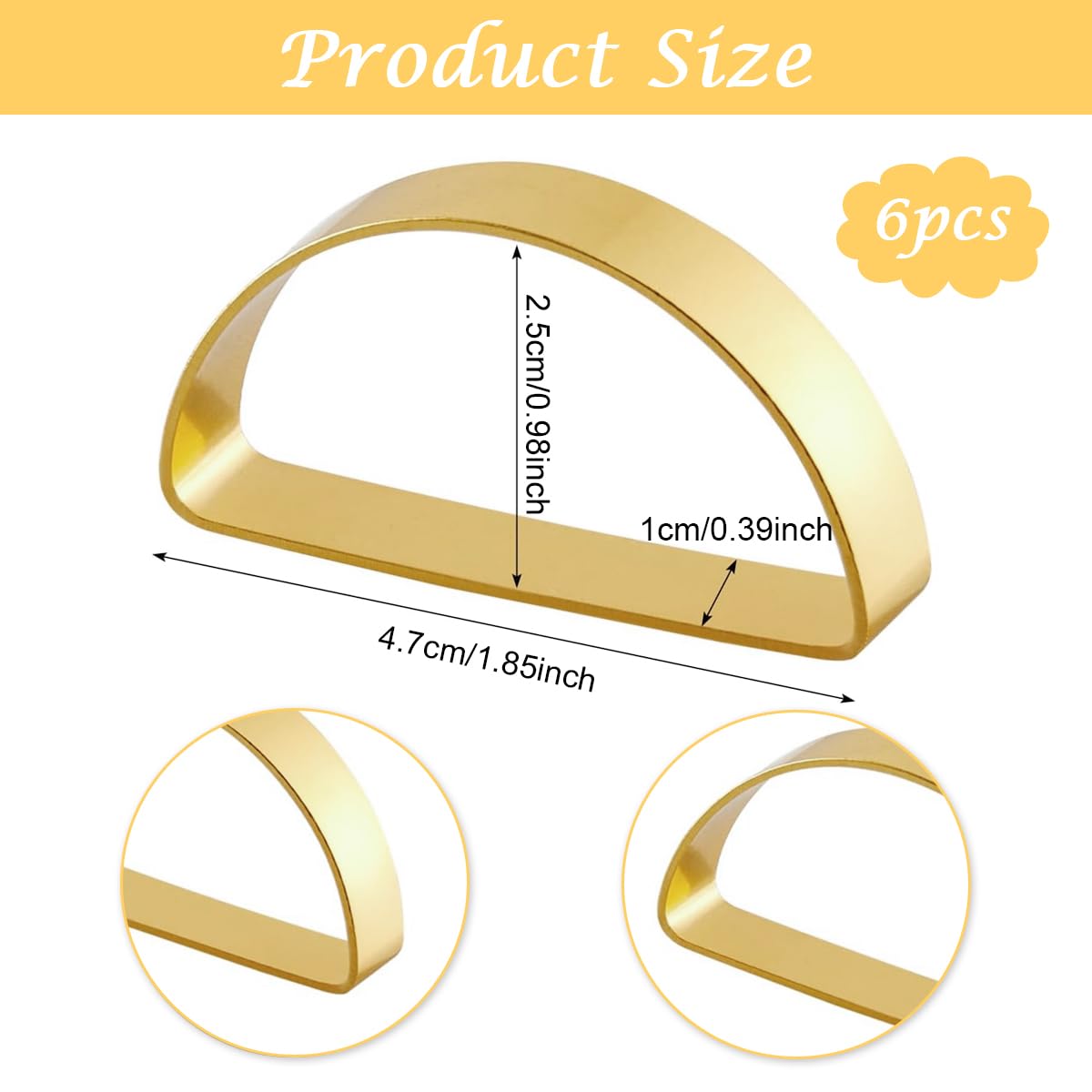 HASTHIP Napkin Rings for Dining Table featuring Golden Semicircle Design and 24PCS Set