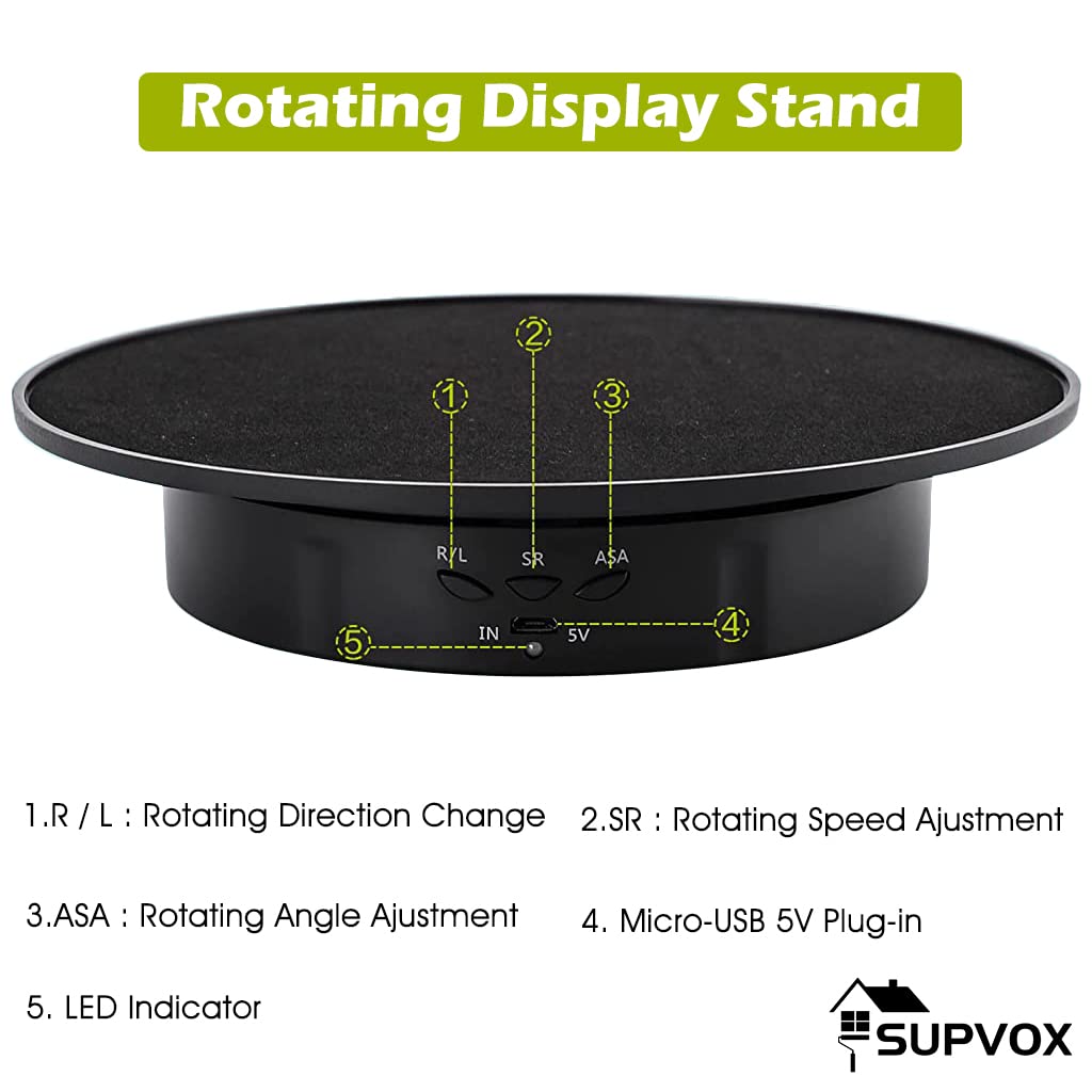1Pcs Electric Rotating Display Stand, USB Charge 360 Degree Rotating Turntable, 20CM /Load 8KG, Multi-Functional Rotary Table for Photography Products Shows, Jewelry, Cake (Without Battery)