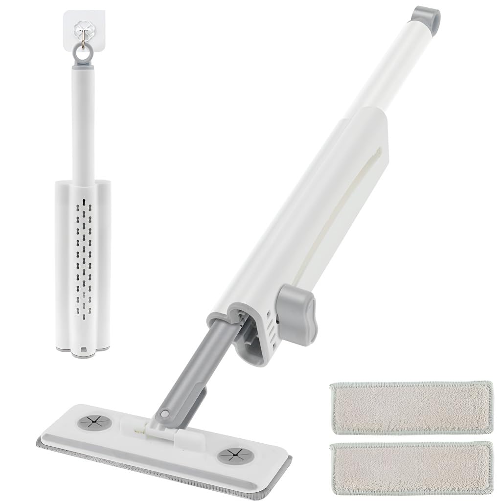 HASTHIP® Mini Mopa de Mano para Mesa con 2 Paños de Microfibra y Rascador, Uso Húmedo y Seco, Mopa Escurrible Giratoria para Encimera de Cocina y Limpieza del Hogar, 46x16x5cm