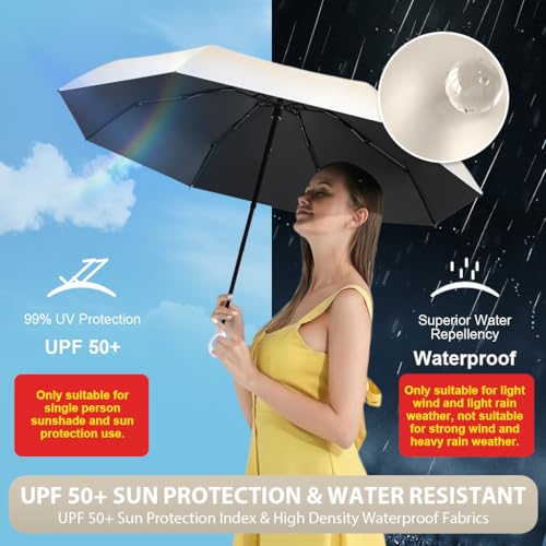 HASTHIP® UV Umbrella UPF 50+,Compact Travel Capsule Umbrella for Sun & Rain,Windproof 8 Ribs Lightweight Folding Purse for Women Men Kids Girls Boys (Gradient White)