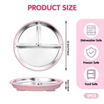 HASTHIP Steel Plates for Kids featuring 3 Compartments and Silicone Suction Base | 9 in Rustproof Stainless Toddler Dish