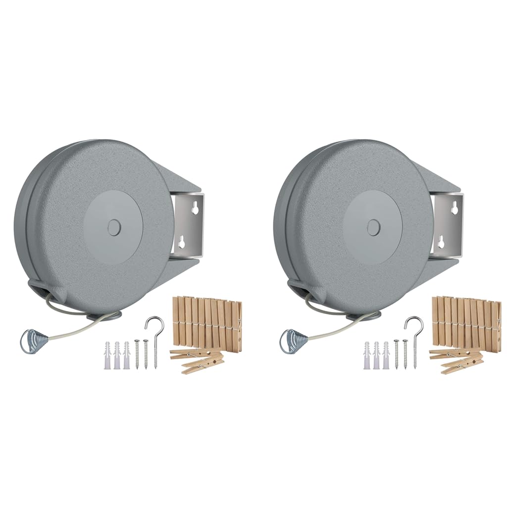 HASTHIP Retractable Clothesline for Indoor and Outdoor Drying with 39ft PVC Line and Wooden Clips | Supports 30lbs