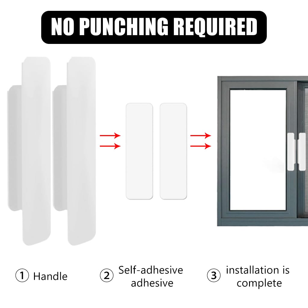 HASTHIP Sliding Door Handle Set for Home Glass Doors featuring Self Adhesive Plastic | 4Pcs White