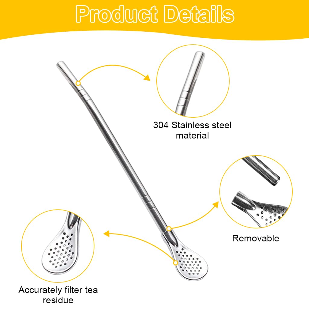 HASTHIP 7-Inch Stainless Steel Reusable Smoothie Straws with Scoop Heads (2-Pack)