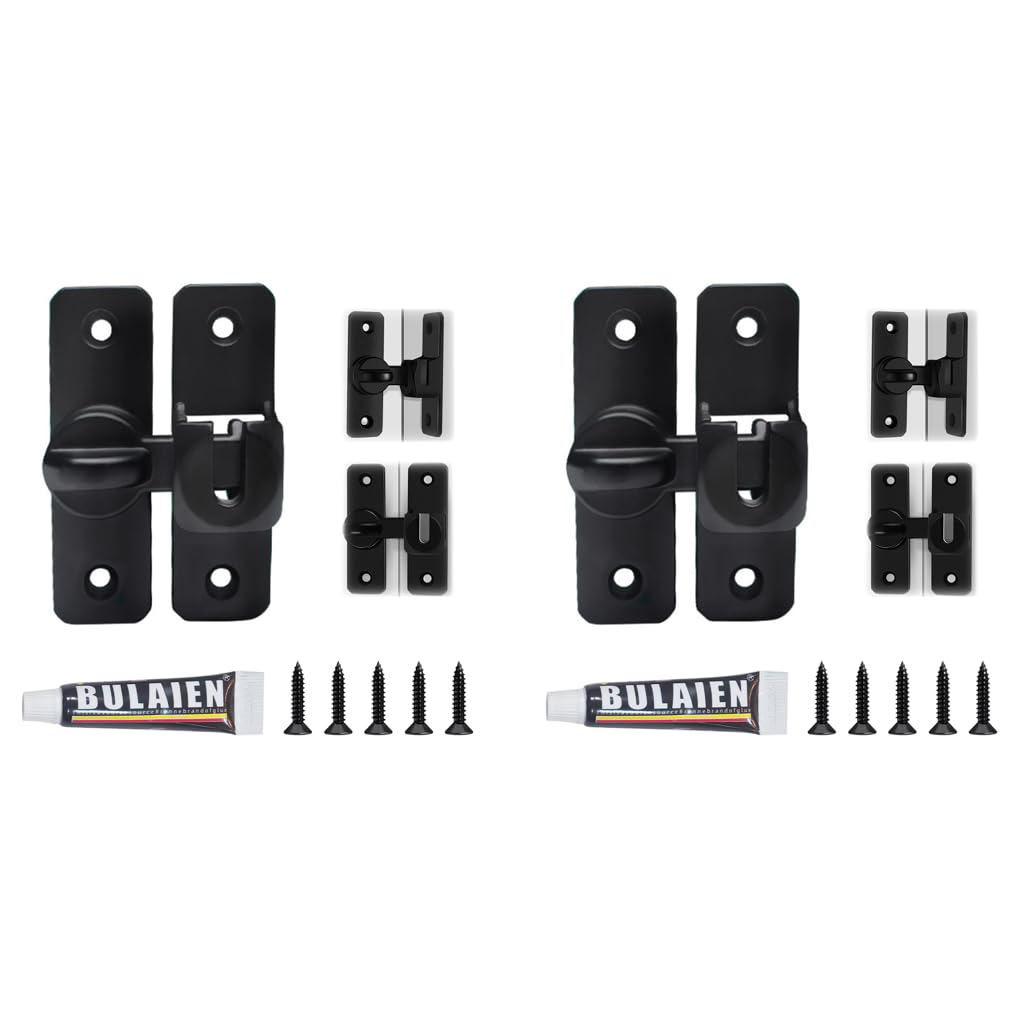 HASTHIP Door Latch Lock for Gates and Cabinets with 90° 180° Design | 2 PCS Black Aluminum