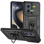 HASTHIP® Phone Case for Moto Edge 50 Fusion 5G 2024 Tough Armor Bumper Magnetic Finger Ring Holder Slider Shutter Camera Protection Shockproof Motorola Phone Case for with Kickstand Black (PC & TPU)