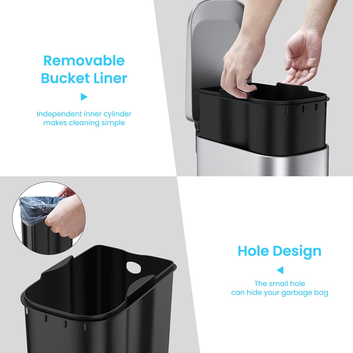 HASTHIP Slim Bathroom Trash Can for Small Spaces with Soft Close Pedal Lid 6 L Stainless Steel Bin