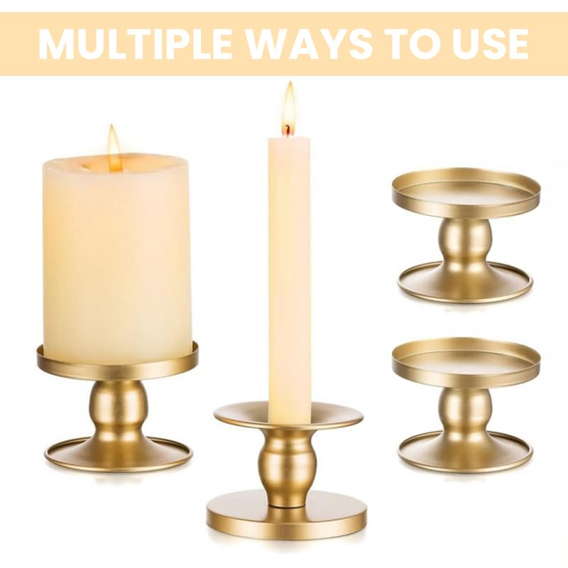 HASTHIP Candle Holder Stand for Dining Table Decoration with 2Pcs Metal Golden Pillars | Minimalist Tealight and Taper Design