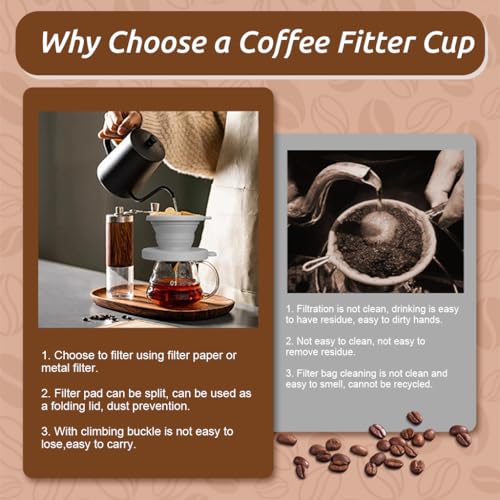 HASTHIP® Reusable Silicone Pour Over Coffee Dripper,Paperless Coffee Filter for Camping,Hiking Travel Home Office Dishwasher Safe Portable Maker with Carabiner