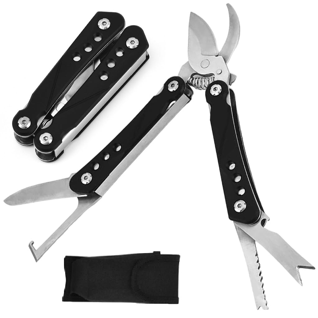 HASTHIP Gardening Scissors for Trimming and Grafting with 5 Built in Mini Tools | Stainless Steel Spring Loaded Folding Pruner