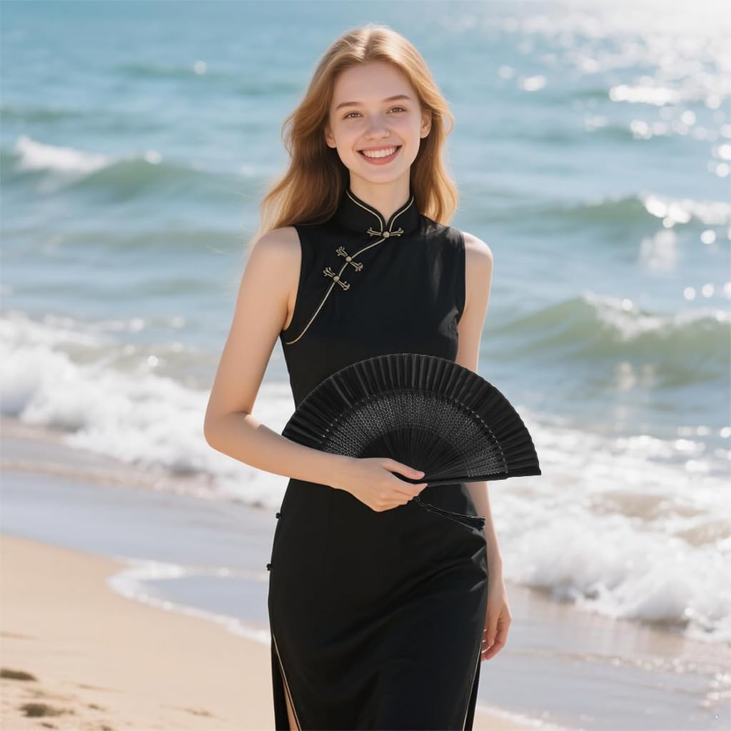 HASTHIP Hand Fan for Summer with Foldable Bamboo Frame and Silk Fabric | Elegant Gift for Women