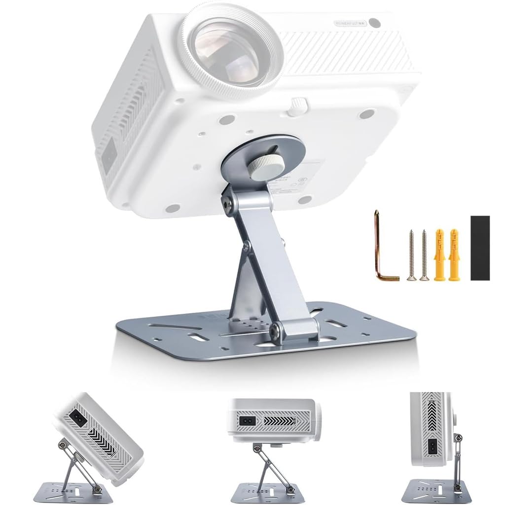 HASTHIP® Soporte Proyector 3 en 1, Trípode Ajustable Plegable con Rosca 1/4'', Montaje de Escritorio Pared Techo, Rotación 360° Compatible con Proyectores Cámaras y Webcams