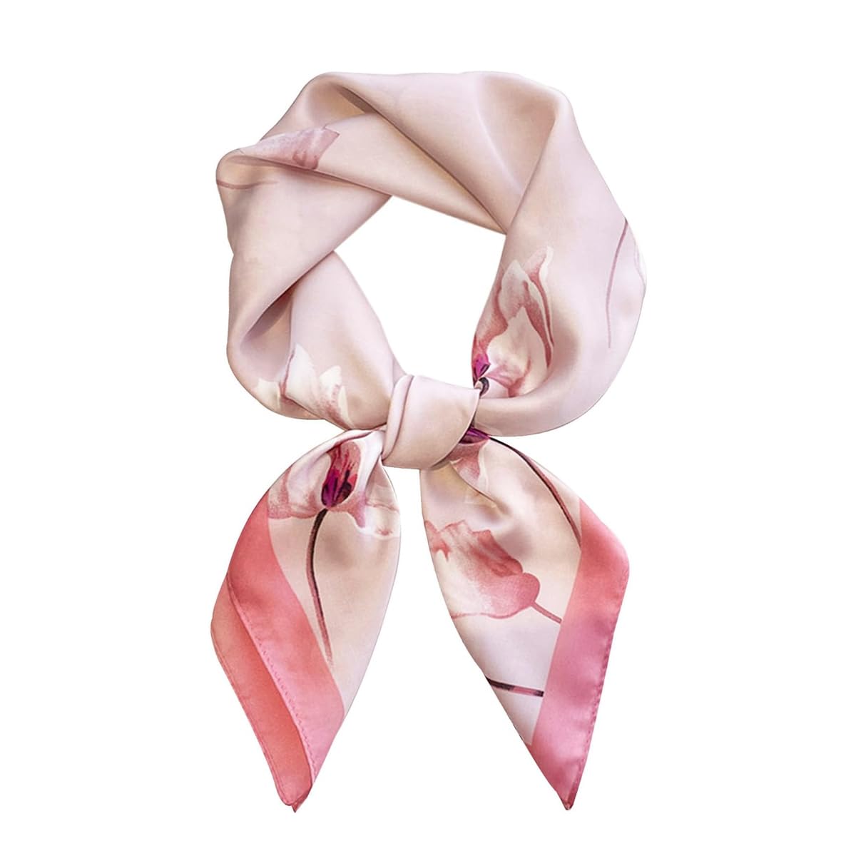 HASTHIP® Pañuelo de Seda para Mujer,Bufanda Ligera de Satén con Diseño Loto Rosa,Suave y Elegante Accesorio Versátil para Cuello Cabello Bolso Traje o Camisa