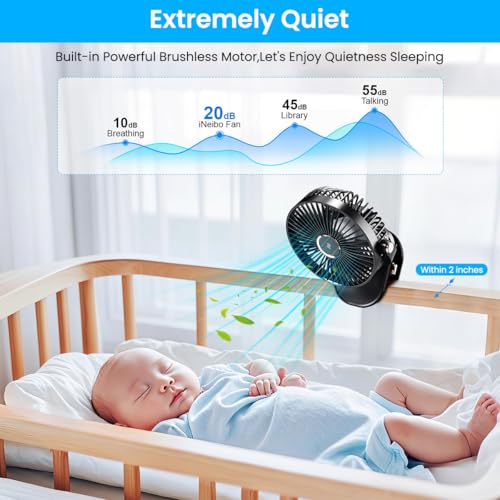 HASTHIP® Rechargeable USB Clip Fan with Night Light, 360° Adjustment 2000mAh High Speed Table Fan for Home, Office, Camping, 5-speed adjustments