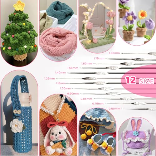 HASTHIP® Crochet Kit for Beginners Adults, Include Yarn, 214PCS Starter Kit for Kids, Ergonomic Hooks Travel Knitting Supplies