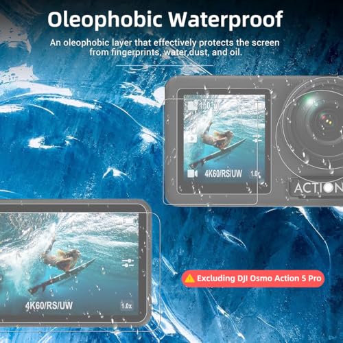 HASTHIP® 5PCS Screen Protectors Set for DJI Osmo Action 5 Pro, HD Screen Protectors with Silicone Lens Cover, HD Anti-glare Tempered Glass Screen Protectors for Front Screen, Back Screen, Camera Lens