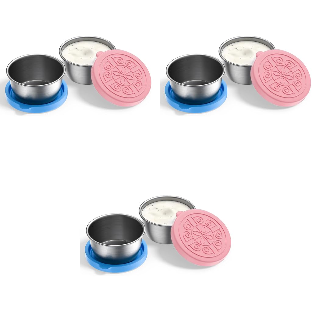 HASTHIP Salad Dressing Containers 6PCS 40ml Reusable Stainless Steel Cups for Lunch & Travel
