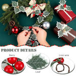 HASTHIP® 30Pcs Christmas Holly Berries with Green Leaves Christmas Decorations Gold and Red Artificial Holly Berries Hanging Christmas Ornaments for Xmas Tree, Garland Wreath, Home Decor