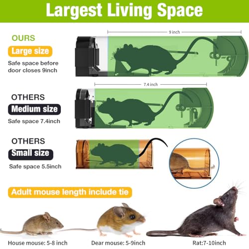 HASTHIP® Mouse Trap Snap Combo 12.6 Inches Transparent Rat Quick Response Live Catcher Humane Catch-and-Release Reusable for Kitchen 2PCS