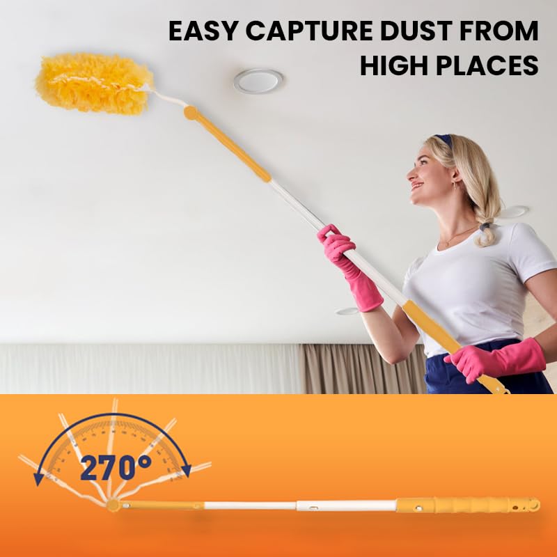 HASTHIP Double Sided Microfiber Duster with 20 Washable Refills for Home and Car Cleaning | Flexible Bendable Handle
