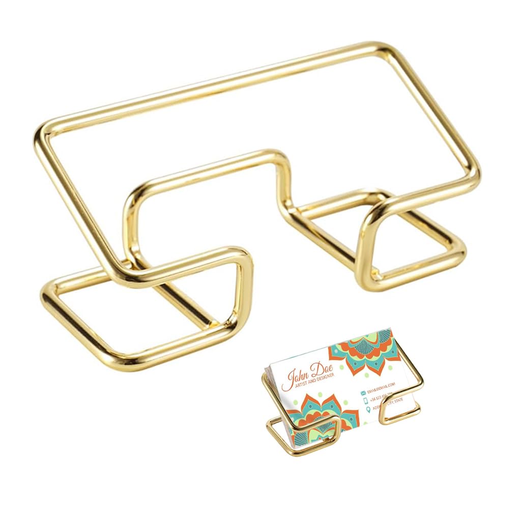 HASTHIP® Soporte para Tarjetas de Visita de Metal Dorado,Organizador Moderno Escritorio,Porta Tarjetas Negocios para Hombres Soporte Exhibición 100 Elegante y