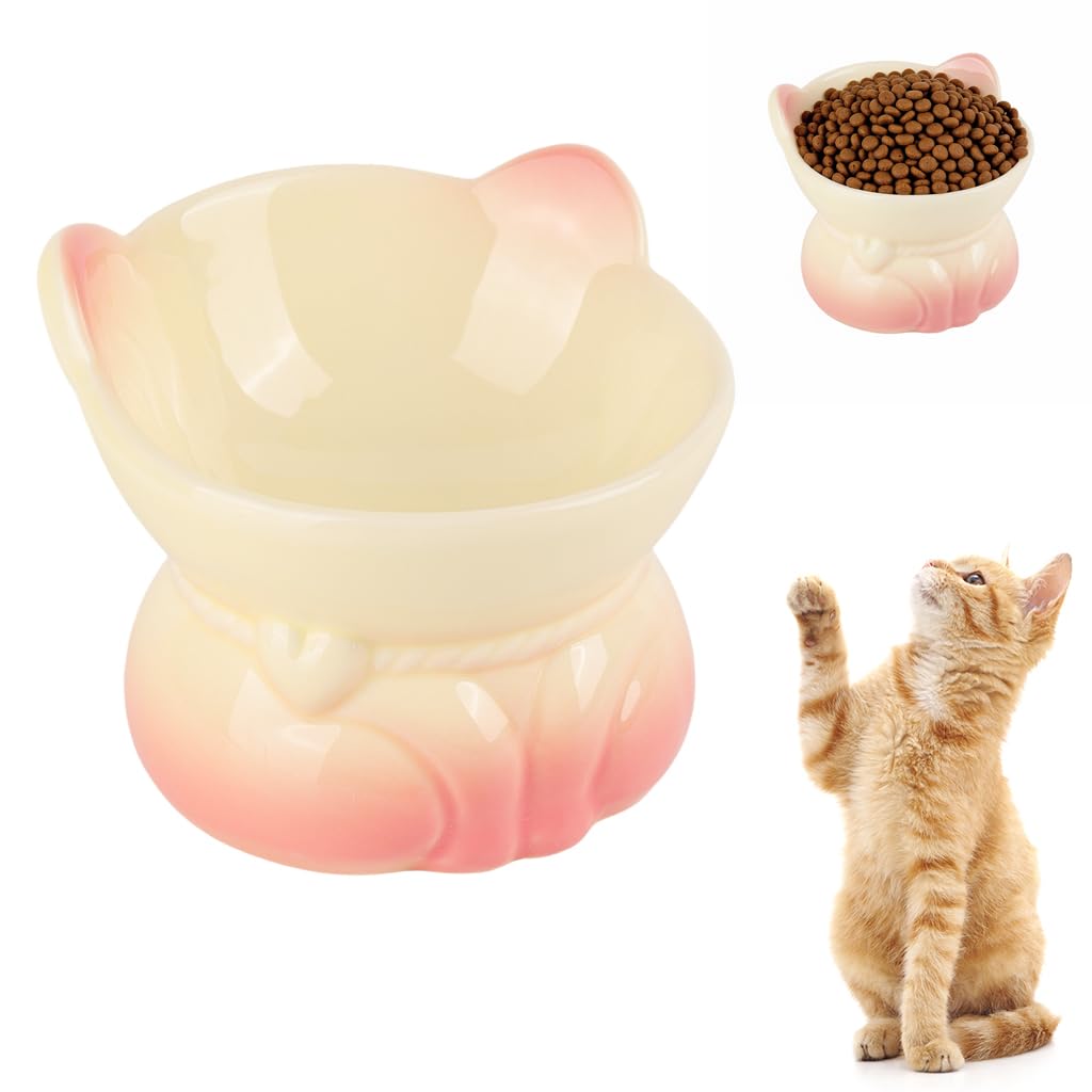 HASTHIP® Ceramic Cat Feeding Bowl Water Bowl 240ML, Elevated Pet Food Dish for Cats and Small Dogs, Non-Slip Raised Feeding Bowl for Comfortable Eating