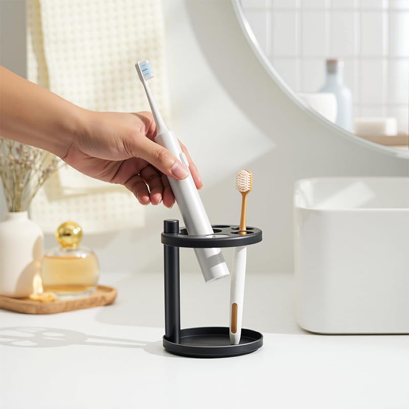 HASTHIP Toothbrush Holder Stand for Bathroom with Iron Cup Rack for 4 Toothbrushes | Modern Open-Frame Design