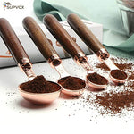 HASTHIP® 8Pcs Measuring Cups and Spoons Set, Stainless Steel Measuring Cup with Wood Handle, Rose Gold Polished Finish, 60ml/80ml/125ml/250ml/1.25ml/2.5ml/5ml/15ml, for Cooking and Baking