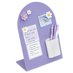 HASTHIP® Desk Message Board, Metal Bulletin/Memo Board with Pen Holder and Flower Pins with Stand, Souvenir/Photo Display Board for Home, Office, Dormitory, Apartment, 8 * 11Inch-Purple