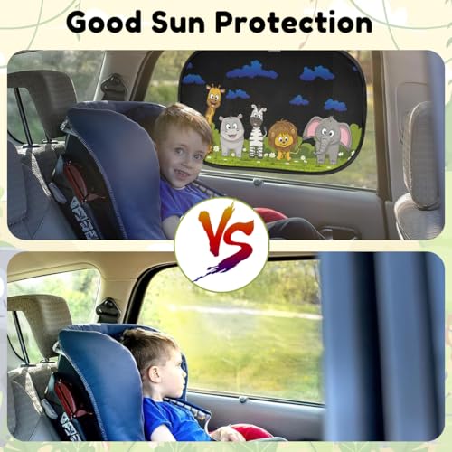 HASTHIP® 2 Pcs Car Sun Shade For Side Window, Cartoon Design, Side Window Sunshades UV Protection, 120GSM High Density, Universal Fit, Easy Installation, Foldable with Storage Bag, 51x31cm