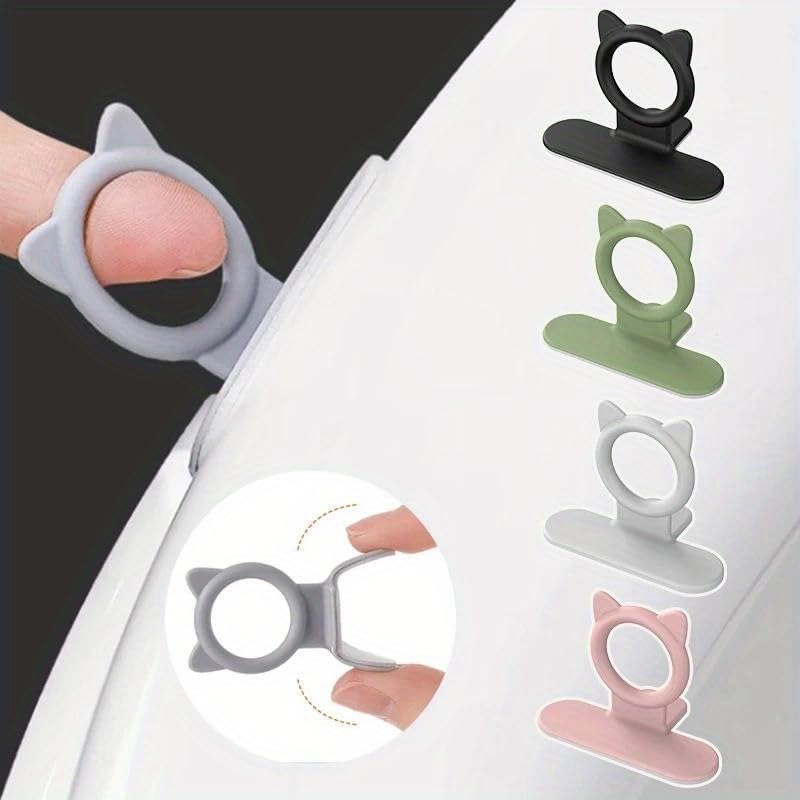 HASTHIP Silicone Toilet Lid Lifter Rings for Bathroom Use with Peel and Stick Cat Design Pack of 4