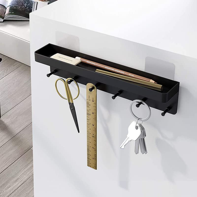 HASTHIP Wall Hook Rack for Entry and Kitchen with 6 Hooks and 9.65×2.28×1.7 in Shelf | Matt Black Stainless Steel