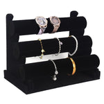 HASTHIP® Organizador de pulseras de 3 niveles soporte de brazaletes para mujer, soporte de reloj de terciopelo, expositor de joyería desmontable para escritorio, negro