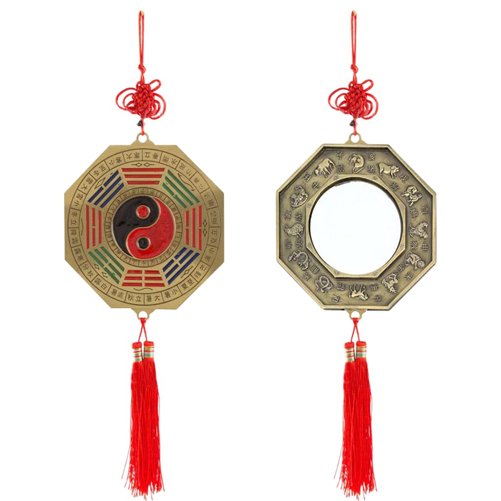 HASTHIP Feng Shui Bagua Mirror for Home and Office Decoration with Red Tassel and Alloy Craftsmanship | Symbol of Harmony and Luck