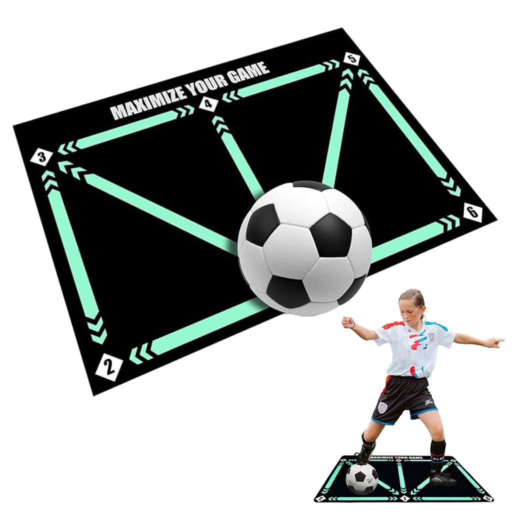 HASTHIP® Tapete de Entrenamiento de Fútbol para Niños,60x90 cm Alfombra Antideslizante Silenciosa con Guías Pisadas,Mejora el Regate Control y Precisión del Balón Entrenamiento