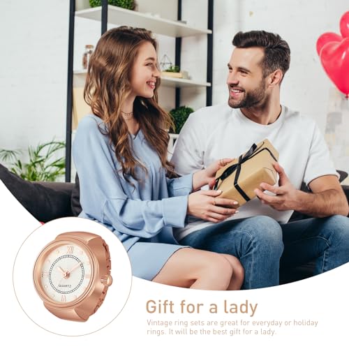 HASTHIP® Ring Watch for Women Stylish Mini Finger Watch for Women Stretchy Band Deluxe Watch Ring with Gift Box Jewellery Accessories Gift for Women, Girls, Wife, Girlfriend - Rose Golden